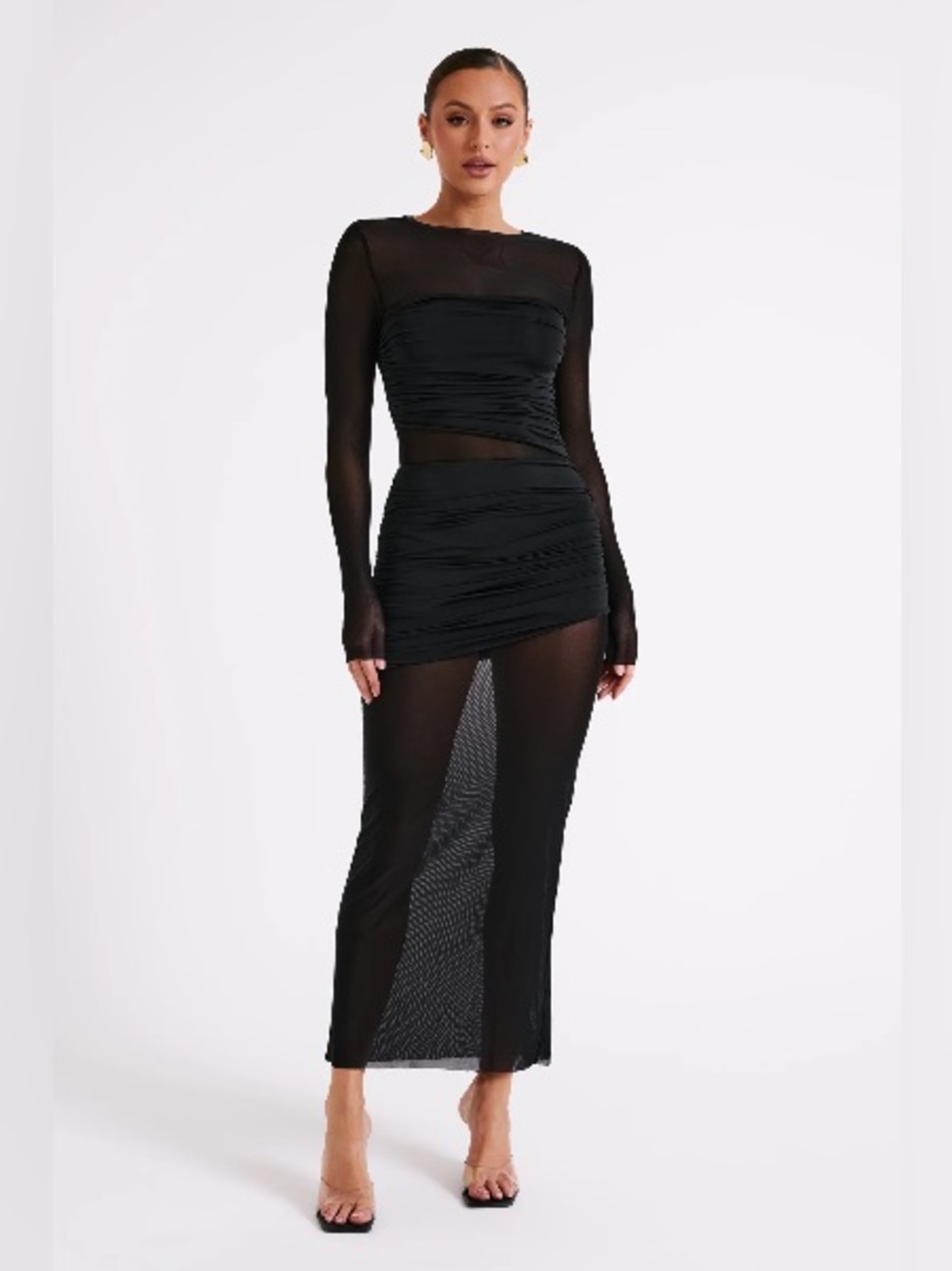 NWT Kate Mesh And Nylon Maxi Dress - Black